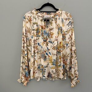 Current Air Multicolor Floral Satin Peasant Blouse Size M